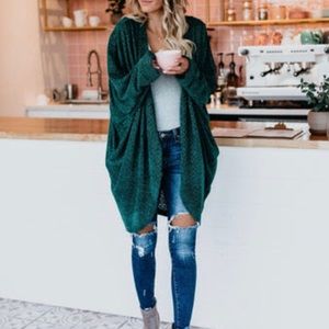 Flawless Green Chenille Pocketed Oversized Cardigan